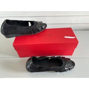 New Arche Womens Black Mix Leather Suede Cutout Ninova Peep Toe Flat EUR Size 37